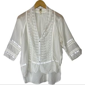Anthropologie Tiny Sheer White Crochet Lace Down Boho Tunic Top / Medium